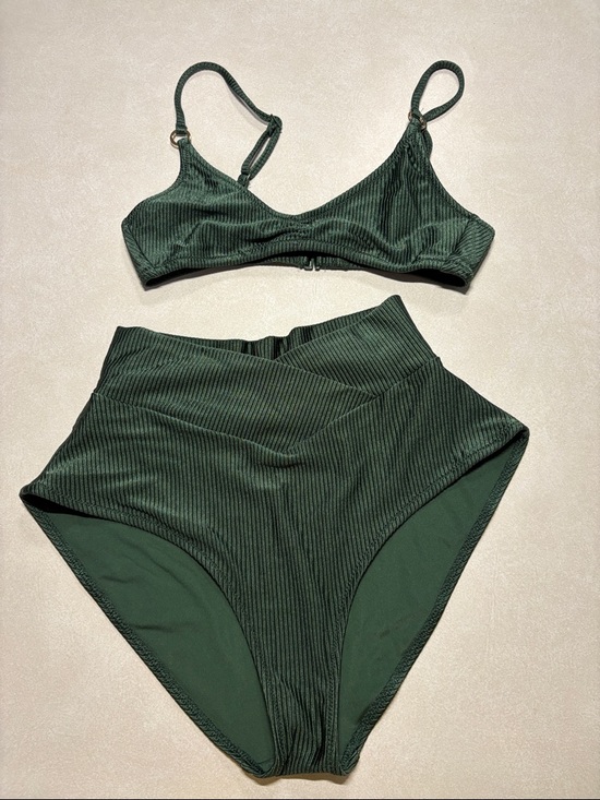 aerie Other - aerie Forest Green Ribbed High-Waist Bikini Set top XS bottom S
